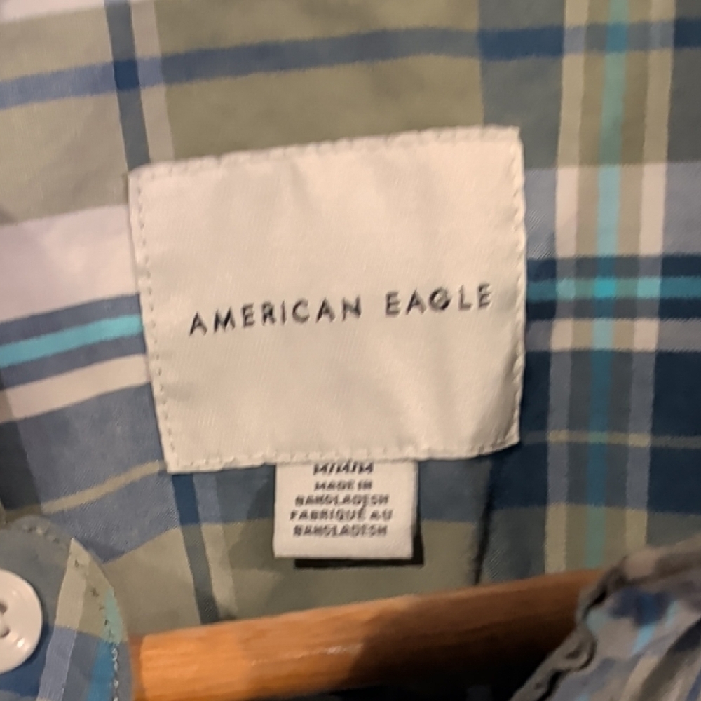 American Eagle Outfitters Green and Blue Plaid Shirt - Picture 2 of 3